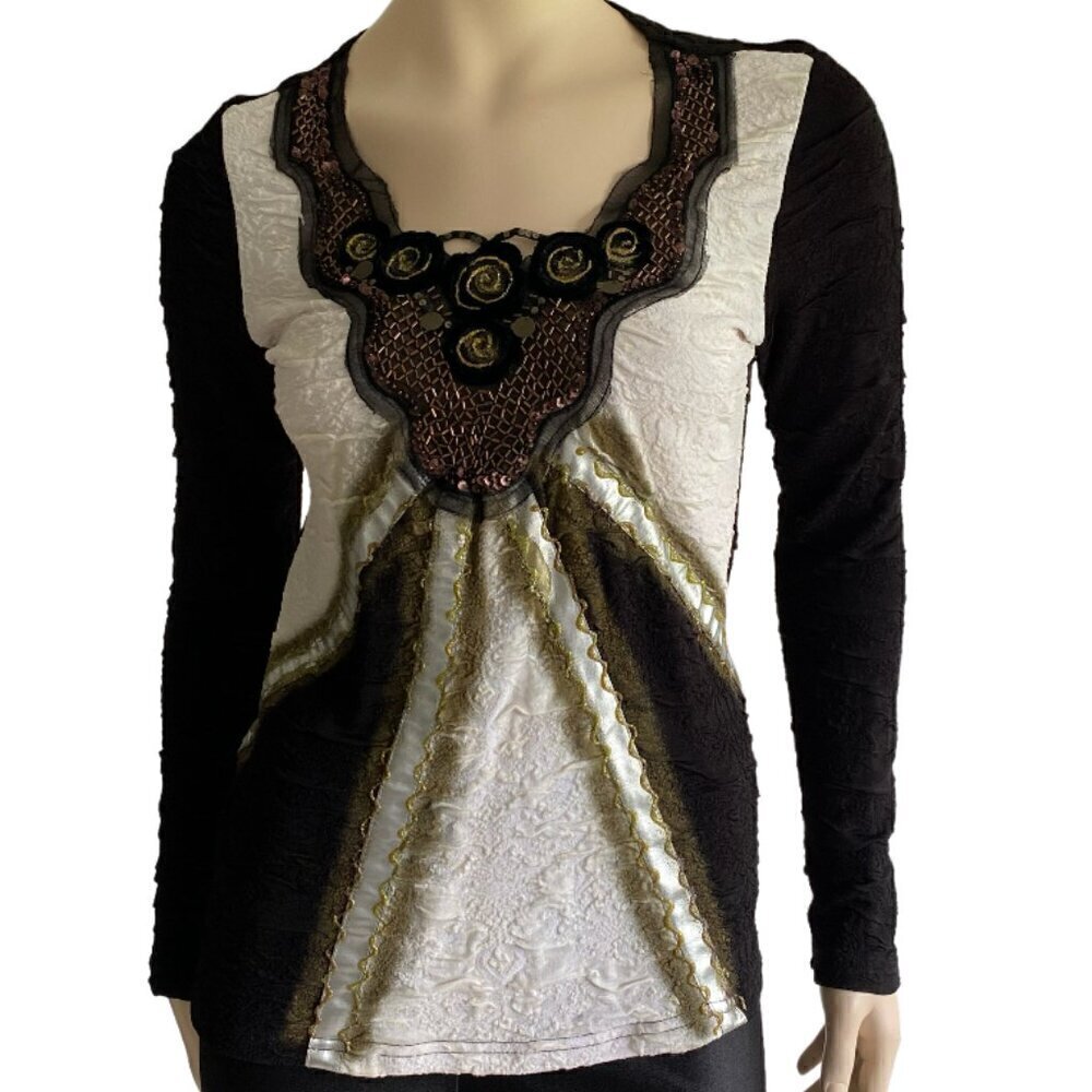 Tricotto Textured Mixed Media Stretch Long Sleeve Top S